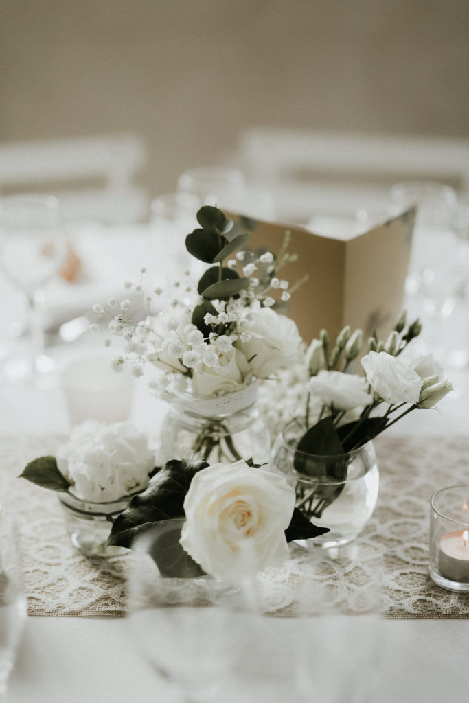 centre de table fleuri bouquet mariage blanc