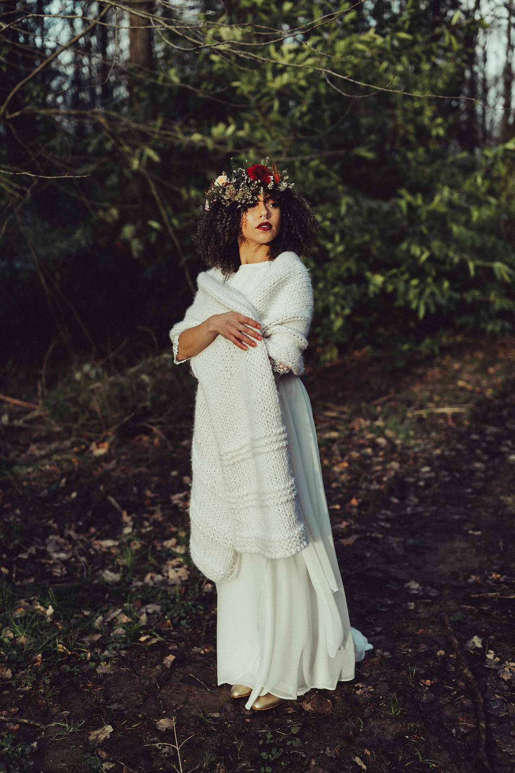 tenue mariage hivernale robe mariee grosse maille
