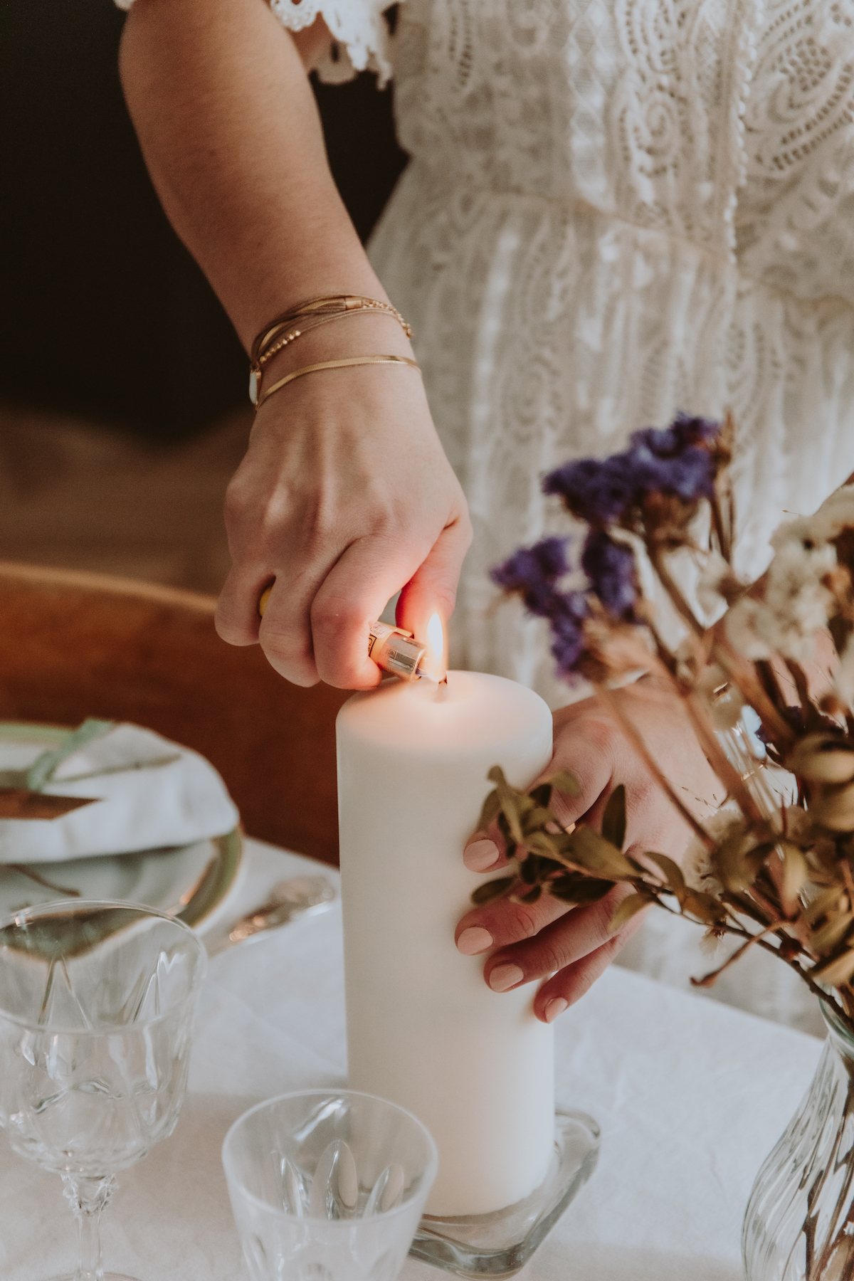 mariage boheme bougie fleurs