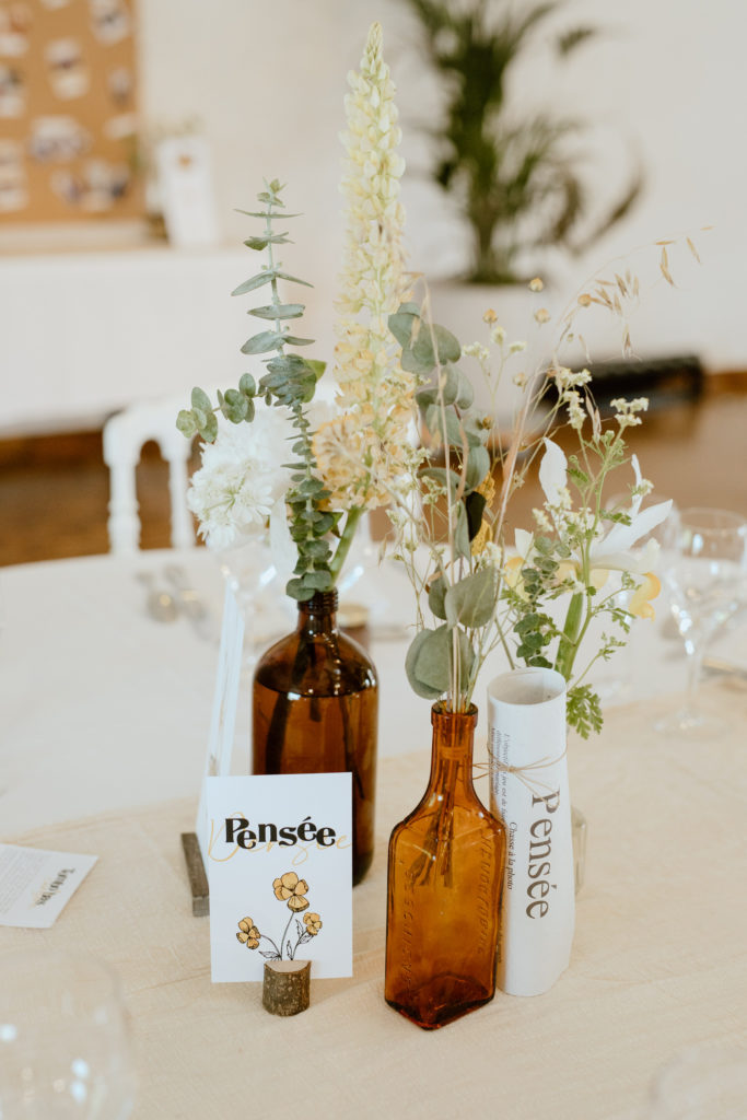 mariage champetre ecoresponable loire atlantique domaine de la ruade soliflore fleuriste fleurs decoration de table decorateur papeterie