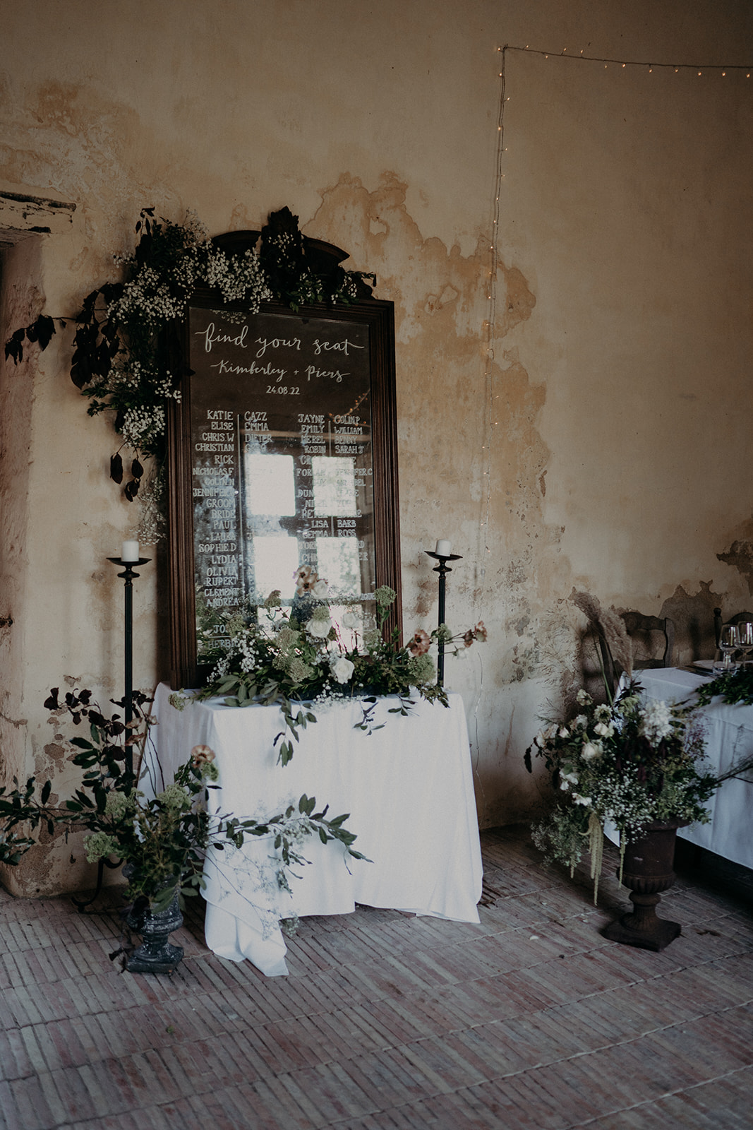 mariage vegetal minimaliste plan de table miroir ancien