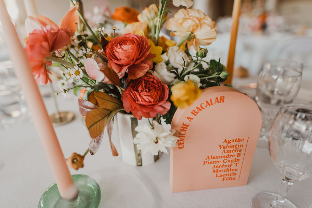 decoration de table fleuri mariage colore