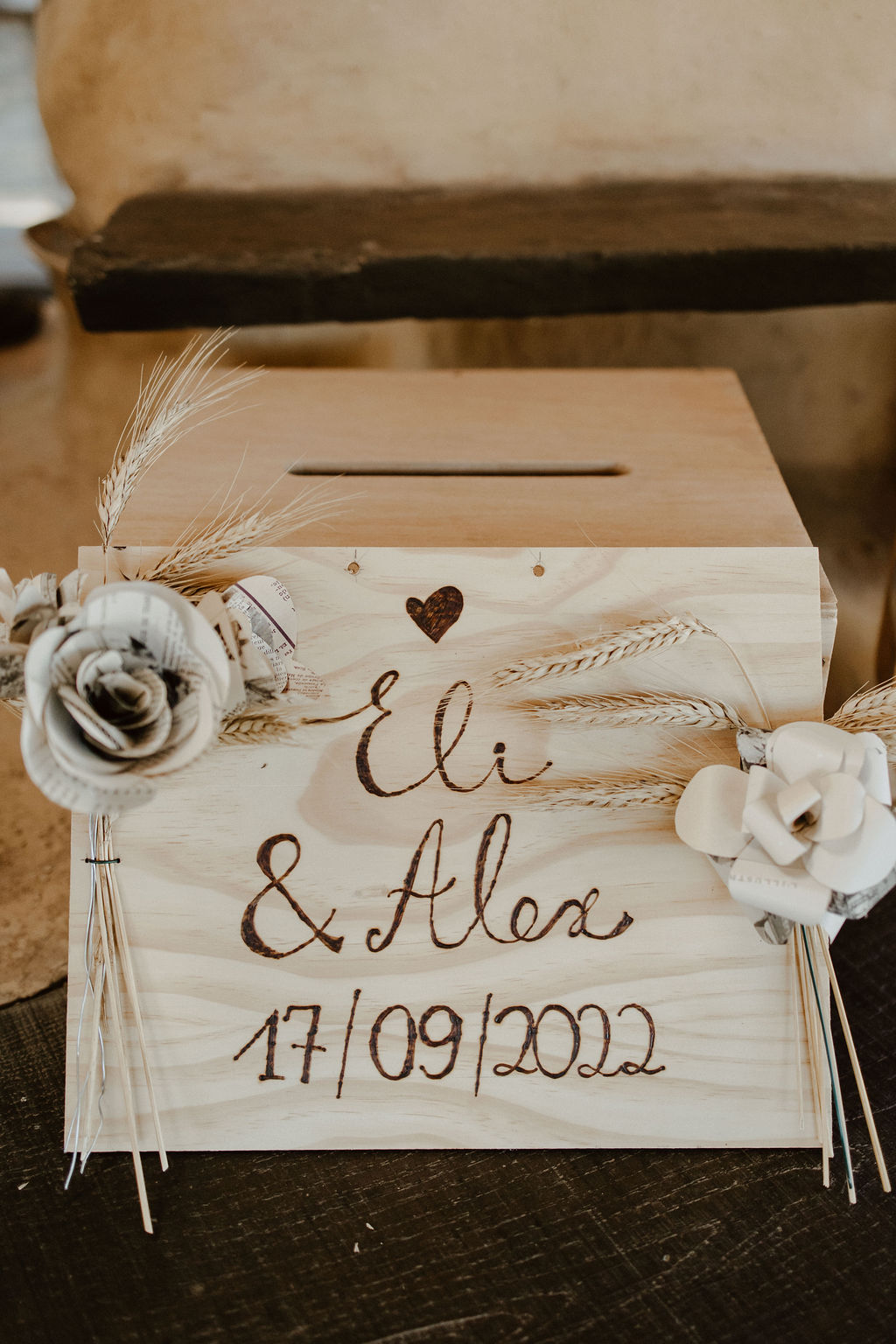 boite urne de mariage naturel en bois