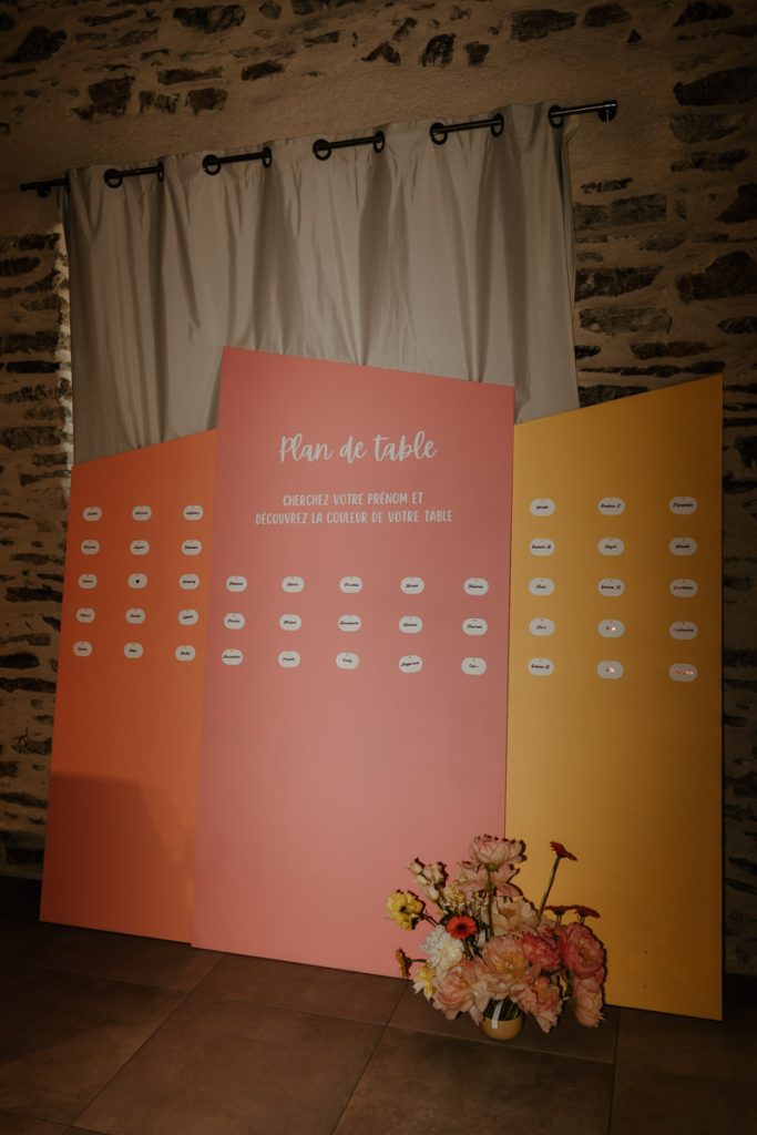 plan de table colore mariage rose jaune