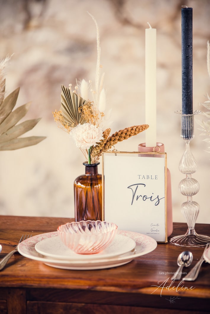 papeterie decoration table mariage rose angers