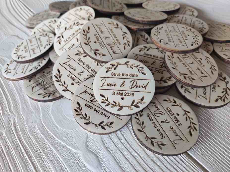 etiquette ronde bois grave mariage angers
