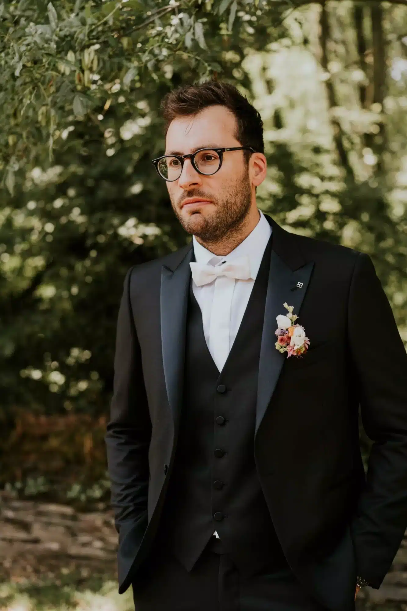 mariage colore smocking trois pieces noir
