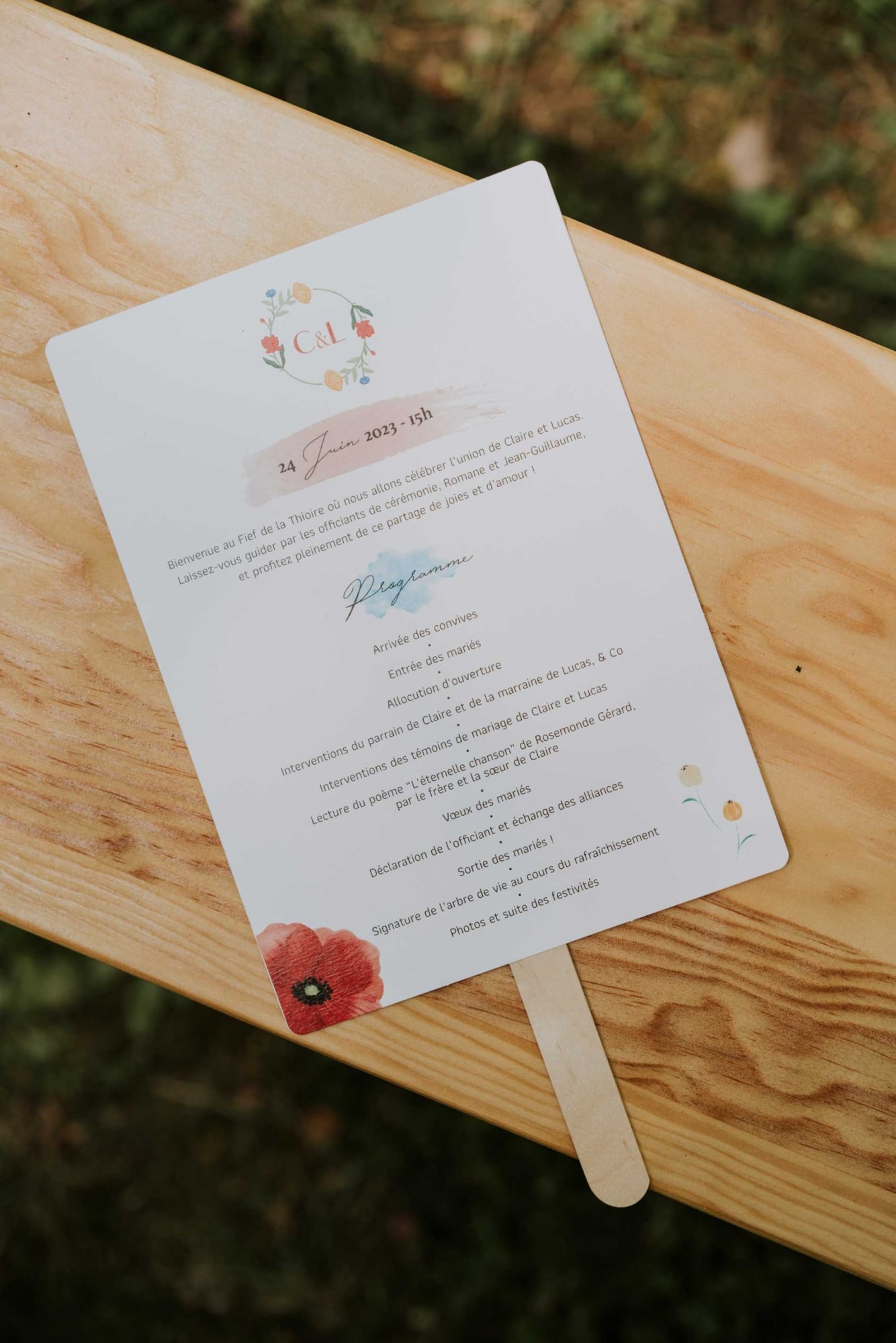 papeterie de mariage estival programme en eventail