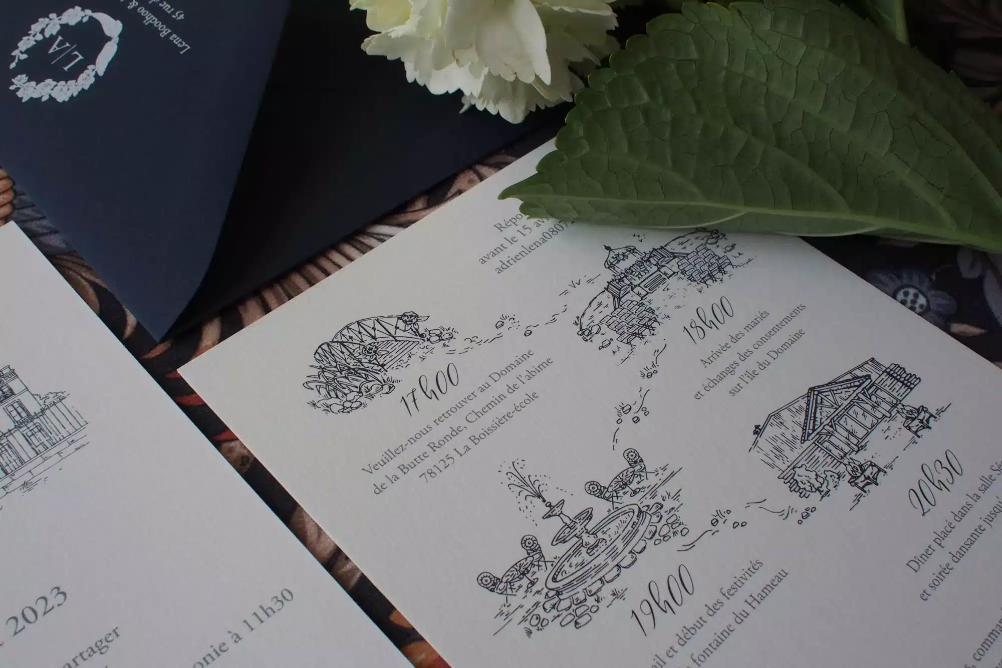 Illustration de lieux de mariage, faire-part sur-mesure