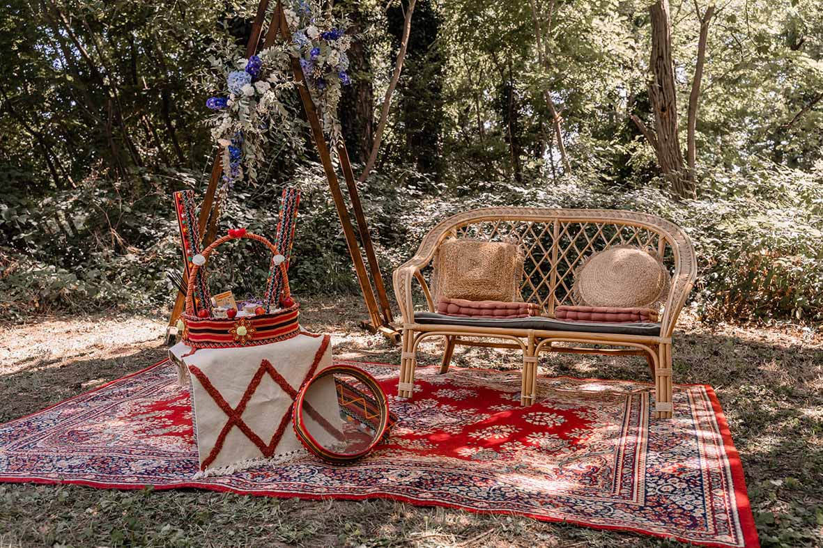 mariage boheme banquette rotin angers