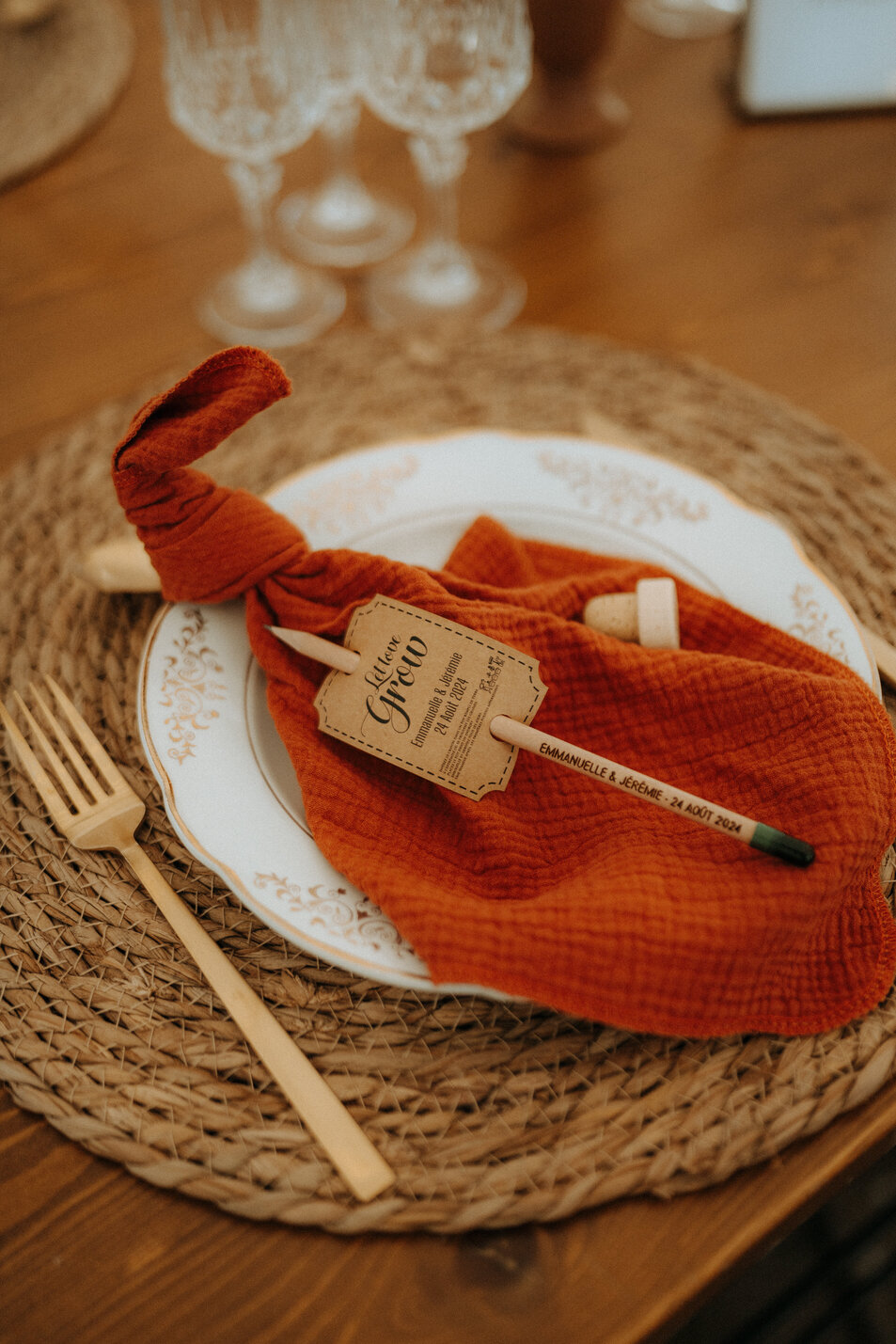 serviette terracotta décoration mariage bohème sarthe