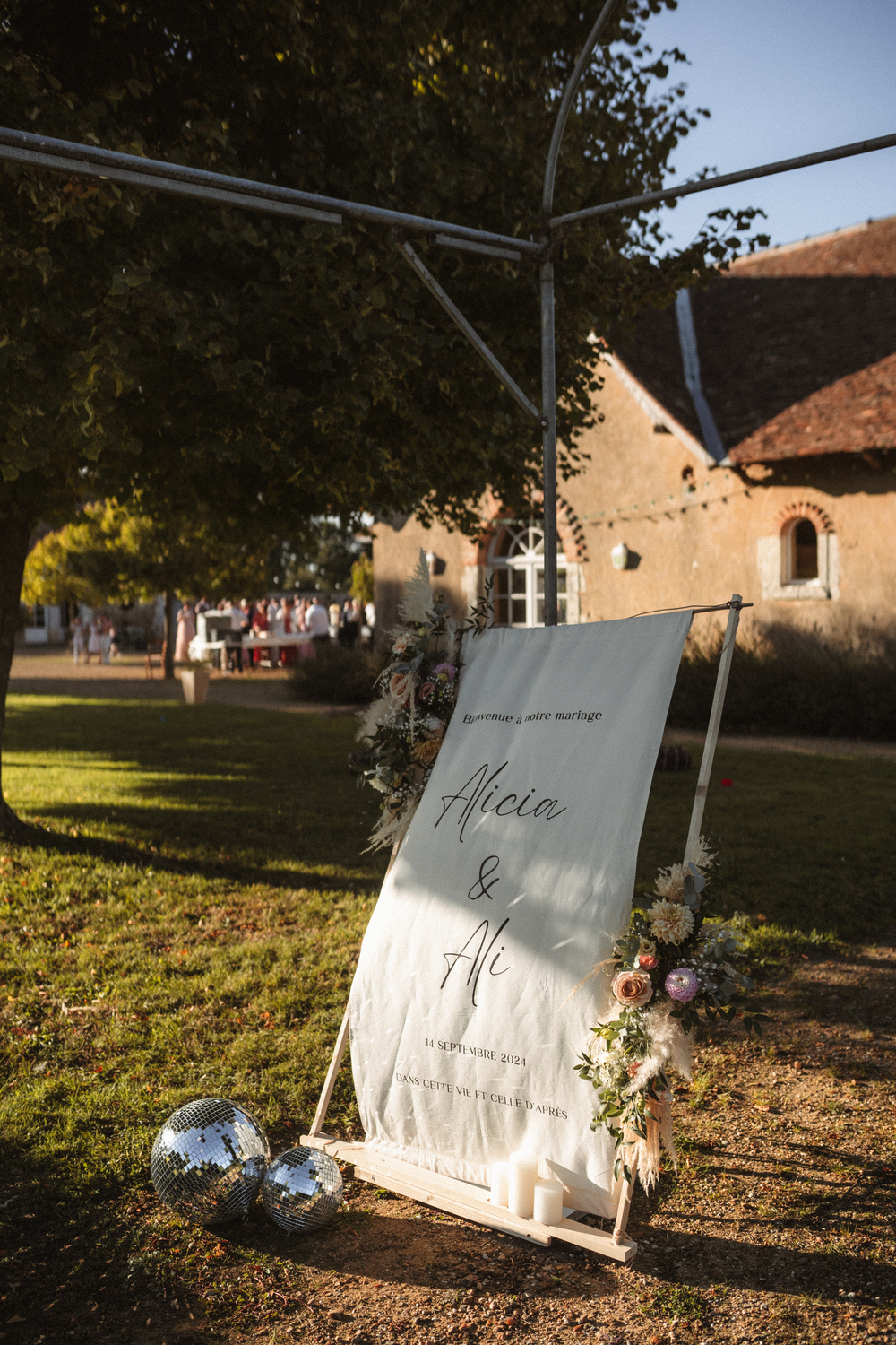 panneau de bienvenue tissu mariage disco le mans