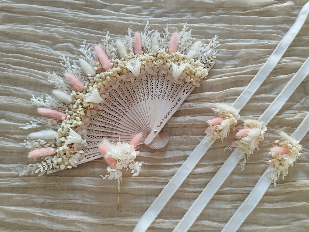 éventail fleurs séchées mariée sarthe