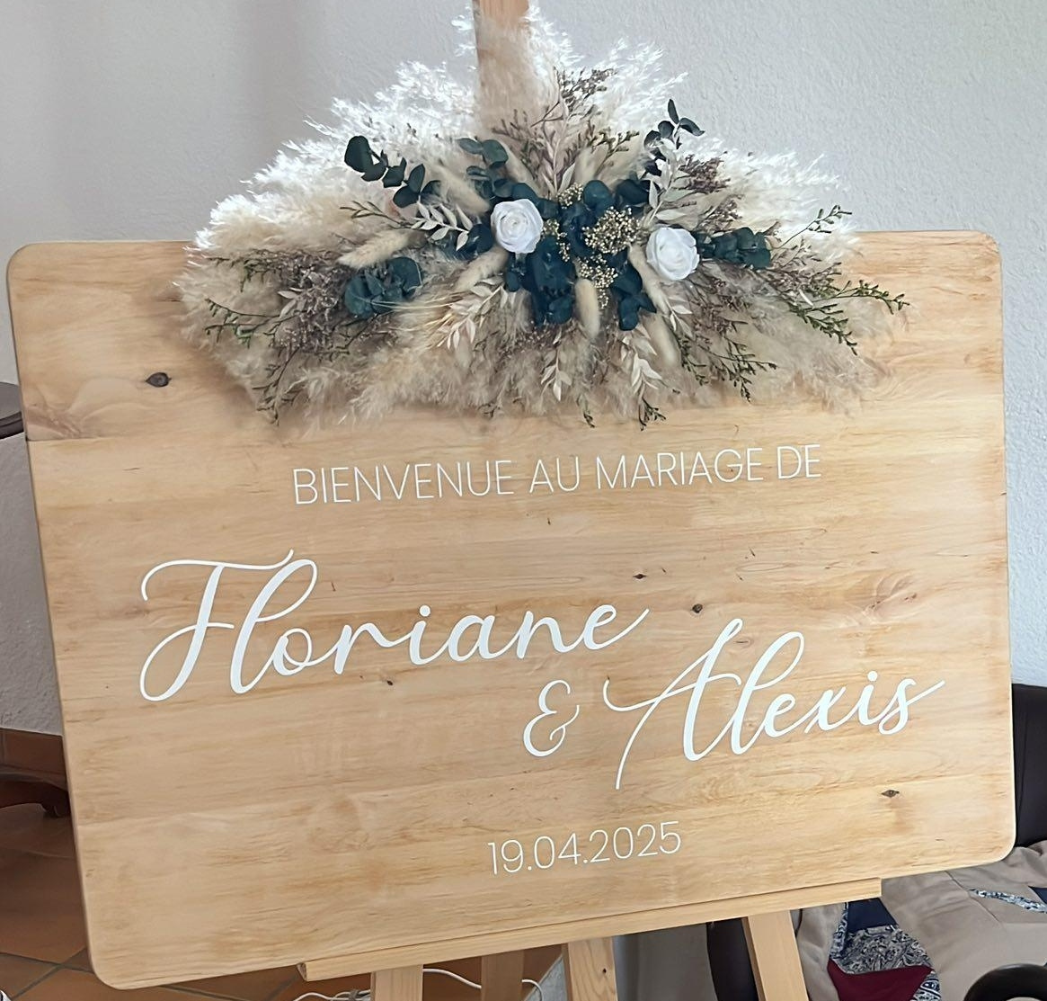 décoration fleurs séchées mariage panneau de bienvenue le mans