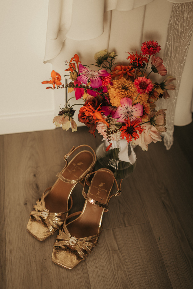 bouquet de mariée coloré orange rose jaune mayenne