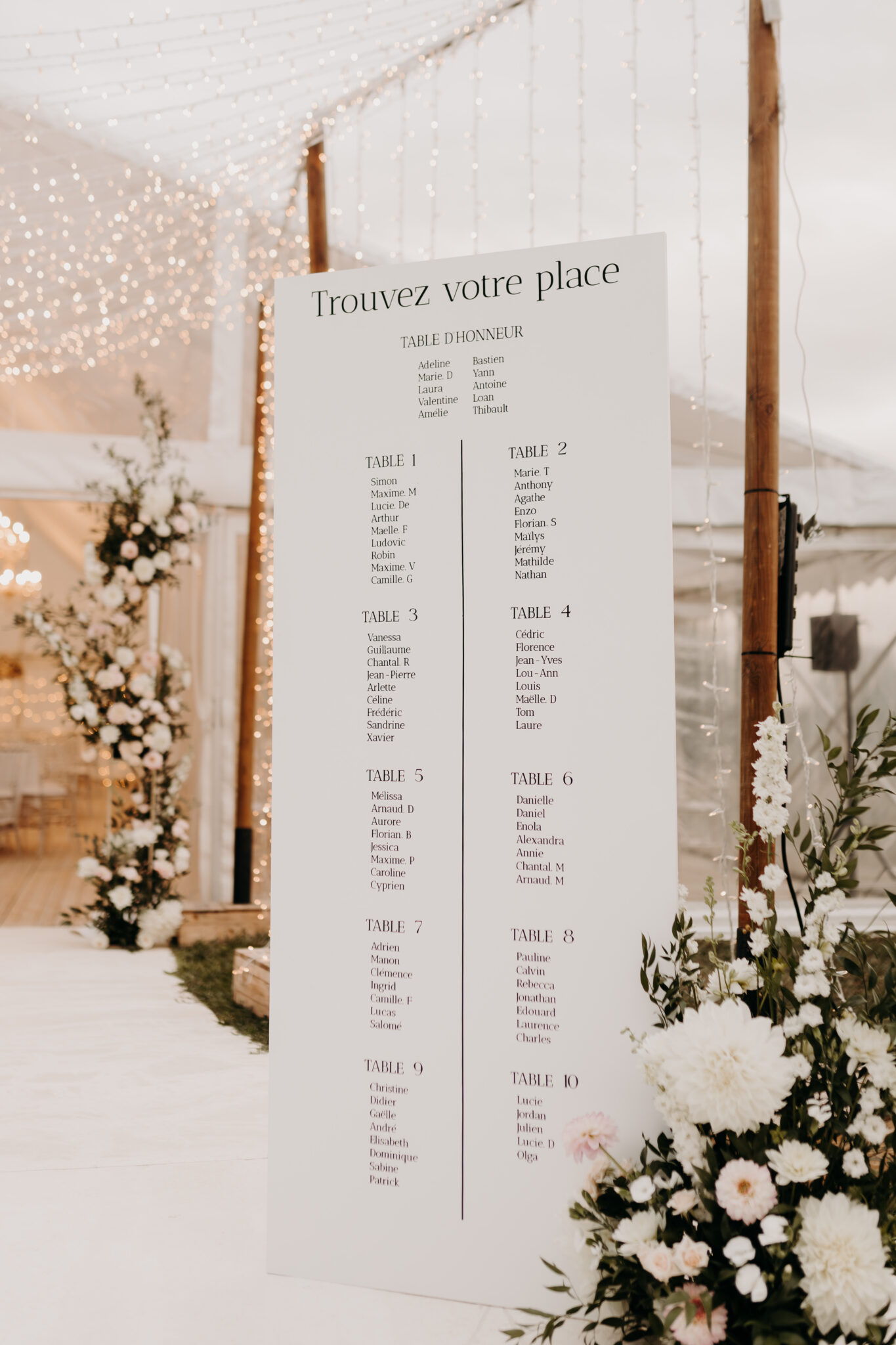 plan de table décoré avec des fleurs locales